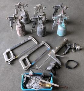 Lot of 7 Siphon-Feed Paint Spray Guns with Accessories, 1 qt Capacity, Conventional Type