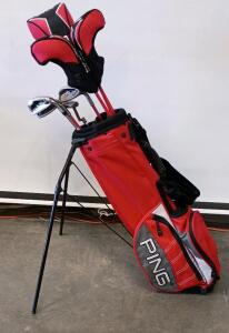 Junior Set of Ping Golf Clubs Right Hand, Driver, 3 Wood, Hybrid, 7 iron, 9 iron, SW, Putter, Ping Golf Bag