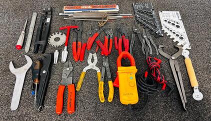 Large Mixed Hand Tool Lot &ndash; Fluke i1010 Clamp, Snap-On & Pittsburgh Pliers, Files, Wrench, and More