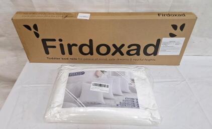 (1) Adjustable Height Toddler Bed Rail & (1) 2-Pack Of 20" x 20" Pillow Inserts
