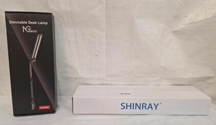 (1) Double Swing Arm Architect, Dimmable LED Desk Lamp W/ Remote & Clamp & (1) 24" x 24" x 0.5mm Lead X-ray Shield