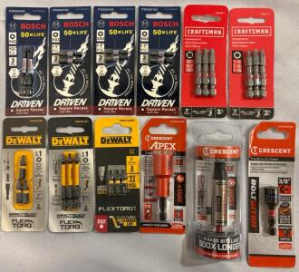 Collection Of (12) Bosch, DeWalt, Craftsman & Crescent Impact Bit & Nut Drivers