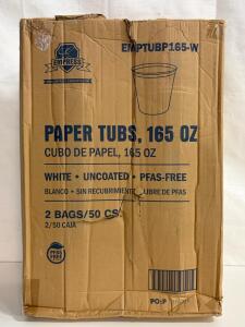 Empress White Paper Tubs 165 oz, PFAS-Free, Uncoated, Case of 100, Model EMPTUBP165-W, Damaged Box