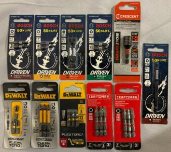 Collection Of (11) Bosch, DeWalt & Craftsman Impact Bit Sets