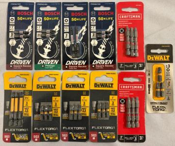 Collection Of (11) Craftsman, DeWalt, Bosch Square Recess Impact Driver Bits Sets