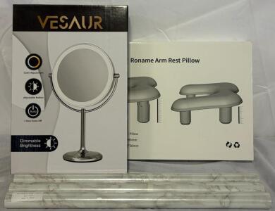 Lighted Makeup Mirror, Nail Salon Arm Rest & (3) Rolls Peel & Stick Contact Paper (White Marble, 23.6" x 118.1")