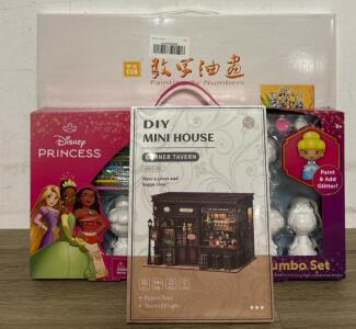 Art Lot Including Paint By Numbers, Disney Princess Art Kit and DIY Mini House