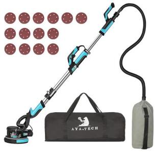 AYA-TECH Electric Drywall Sander, W/ Extention Pole, Sandpaper Sheets, Glasses, Bag Etc.