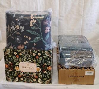 (1) Rugcomf - 6x9 Foot Area Rug, Black Floral & (1) HH - Velvet Patchwork Quilt, Versailles Teal, Queen