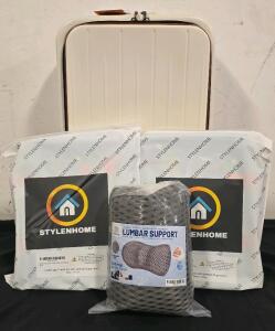 Aivert Carry On Luggage, 22"x14", With Wheels (White), (2) Airplane Seat Extenders For Children, Lumbar Support Pillow