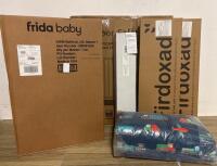 Frida Baby 4-in-1 Bath Tub, Cumbor Safety Gate 54", 2 Firdoxad Bed Rails, Wooden Play Gym Lot And Wildkin Nap Mat With Reusable Pillow
