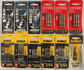 Collection Of (12) Bosch, DeWalt & Craftsman Square, Torx, Nutsetter Screwdriver & Driver Bits