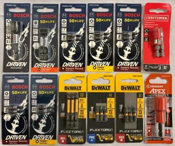 Collection Of (12) Bosch, DeWalt, Craftsman & Apex Impact Driver Bits