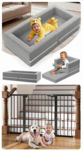 Cumbor 29.7-54.2" Wide Baby Gate, Black & Abdtech 3-In-1 Kids Travel Bed