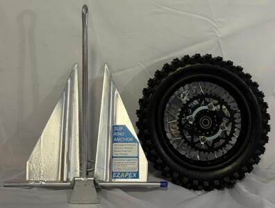 Five Oceans Slip Ring Fluke Boat Anchor & Junkai 80/100-10 (3.00-10) Rear Wheel Assembly, Tire/Sprocket/Disc, For 50-125cc Dirt Bike