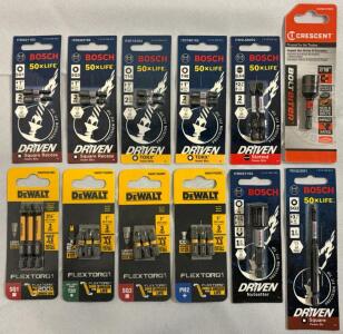 Collection Of (12) DeWalt, Bosch & Crescent Impact-Rated Bits