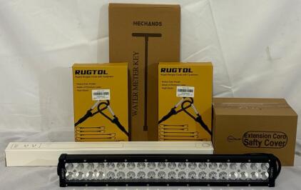 21&rdquo; LED Mountable Light Bar W/ Wiring, Bungee Cords, Water Meter Key, Retractable Power Strip & Extention Cord Safety Covers