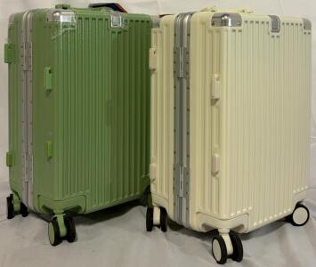 (2) Aivert Hard Rolling Carry On Suitcases, Green & White, 22&rdquo;x14&rdquo;x9&rdquo;