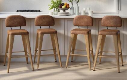 Set Of 4 Walnut Barstools W/ Leather Cushions, 30&rdquo;