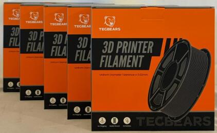 (5) Pack TECBEARS PLA 3D Printer Filament, 1.75mm Diameter, 1kg Spools, Red, &plusmn;0.02mm Tolerance