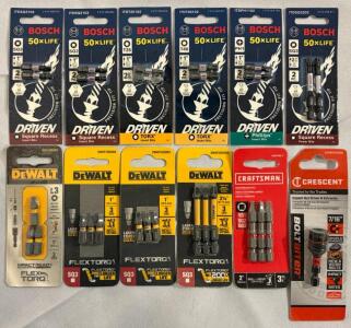 Collection Of (12) DeWalt, Bosch & Craftsman Impact Driver Bits