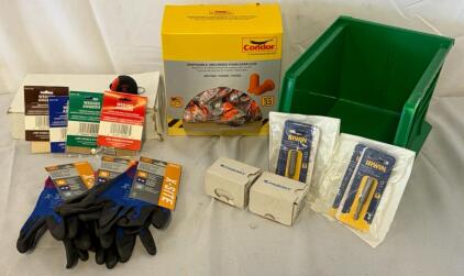 Building Supplies Including Mini Tape Measures, Gloves, Earplugs, Bits & More