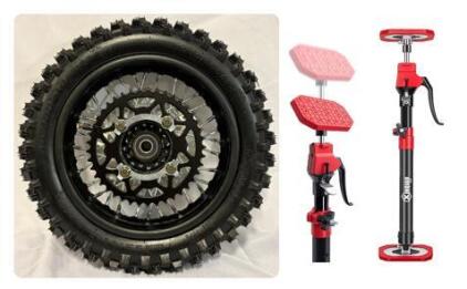 Xinqiao Cabinet Jack, 23.6&rdquo;-45.3&rdquo; & Junkai 80/100-10 (3.00-10) Rear Wheel Assembly, Tire/Sprocket/Disc, For 50-125cc Dirt Bike