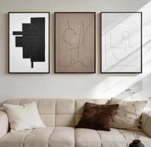 Framed Wall Art Black and White, Cuadros para Sala Elegantes y Modernos, Handmade Large Minimalist Paintings, Living Room Apartment Bedroom Office Kitchen Accessories, Size 20"x30" (Black White Brown)