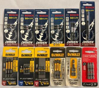Collection Of (12) Bosch, DeWalt & Craftsman Impact Driver Bits