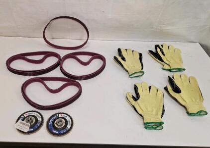 (7) Norton PK12 Surface Conditioning Belts, 30" x 1", (2) Tiger 4-1/2" 60-Grit Flap Disks & (4) Pairs Of Leather Palmed Fabric Work Gloves