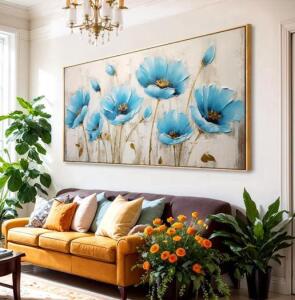 Wall Art Modern Canvas Painting Blue flowers Trees