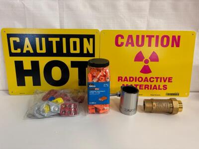 Industrial Safety Hardware Lot: Zurn 700XL Valve, Smith-Blair Clamp, Ideal Disconnects, Signs