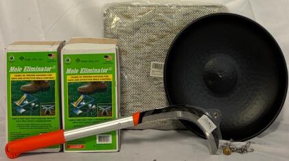 Outdoor/Indoor Area Rug (8&rsquo;x10&rsquo;), Rain Chain W/ Bowl, Mole Eliminator Traps & Japanese Weeder