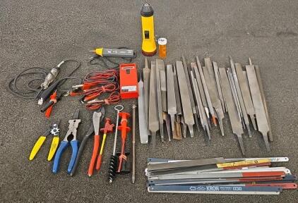 Large Mixed Lot Hand Tools, Wavetek DM73A Multimeter, Blue-Point MD-100 Tachometer, Files, Blades