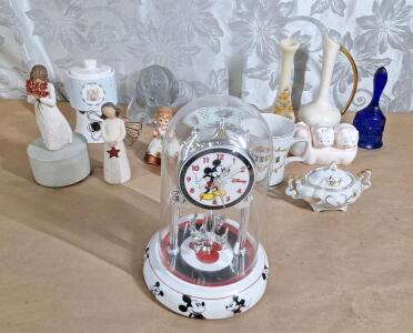 (1) Vintage Battery Operated Mickey Mouse Clock & Assorted Home Decor