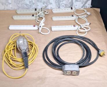 (1) Drop Light, (1) Extension Cord W/ Outlet & (6) Powerstrips