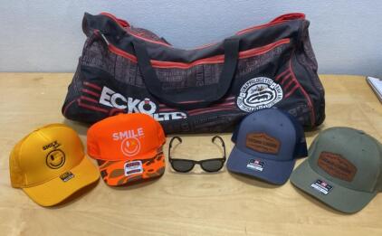 Ecko Duffel Bag with 4 Snapback Trucker Caps (Smile & Cedar Creek) and Sunglasses Bundle