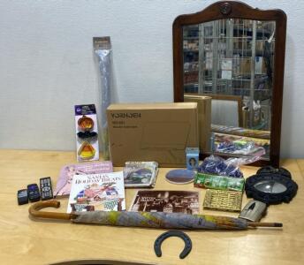 Vintage Wooden Mirror 19x28 - Wooden Book Stand (New In Box ) Duster - Umbrella and More