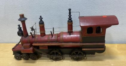 Red & Black Metal Vintage-Style Steam Locomotive Model Decor, 25" Long, Static Display Piece