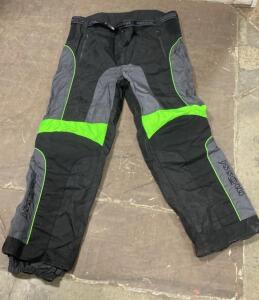 Mossi 4XL Snowmobile/Motorsports Riding Pants, Black/Gray/Green, Zippered Pockets, Adjustable Waist
