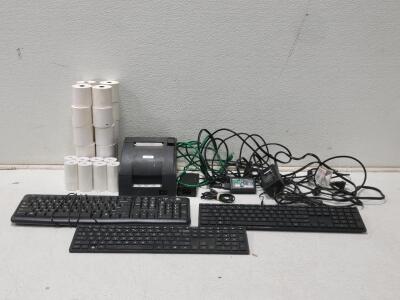 Miscellaneous Electronics Lot! Including: Reciept Printer, (55) Receipt Paper, Keyboards, & More!