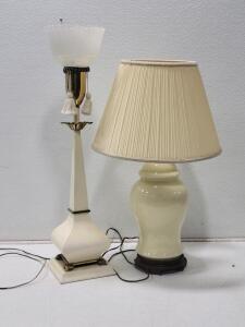 (1) Hollywood Regency Style Lamp & (1) Modern Cream Style Lamp