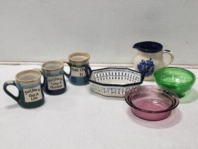 (3) Handcrafted Mugs, Vision Pink Bowl, Handpainted Serving Dish, & More!