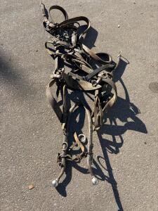 Draft Horse Leather Team Driving Harness with Hames, Metal Hardware, Needs Restoration