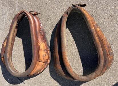 Pair of Vintage Draft Horse Collar Harnesses &ndash; Leather & Metal, Approx 30" by 18", Rustic Decor