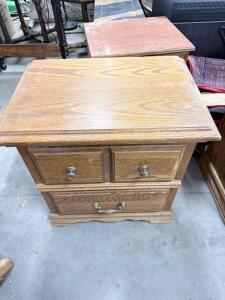 Traditional Oak Nightstand, 2 Drawers, Brass Hardware, 28"x17"x24", Medium Brown