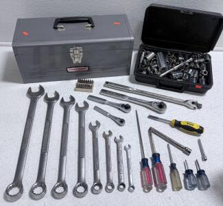 Craftsman Metal Toolbox with Wrenches, Socket Set, Ratchets, Screwdrivers & Bits, 40+ Pieces