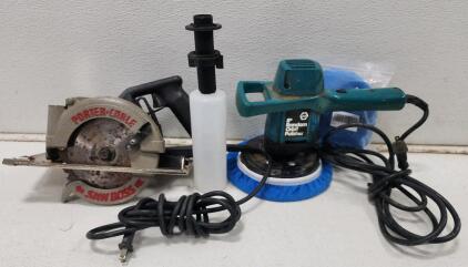 (1) Vintage Porter-Cable "Saw Boss" Circular Saw (1) Black & Decker 8" Random Orbit Polisher W/ Extra Bonnets