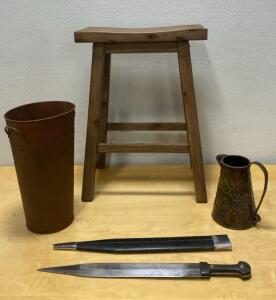 18&rdquo; Dagger - Wooden Stool 24&rdquo; Tall - Home Decor