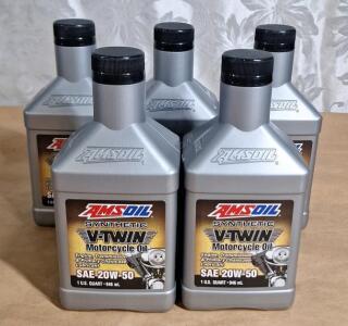 (5) Quarts Of Amsoil Full Synthetic SAE-20W-50 / V-Twin Motorcycle Oil